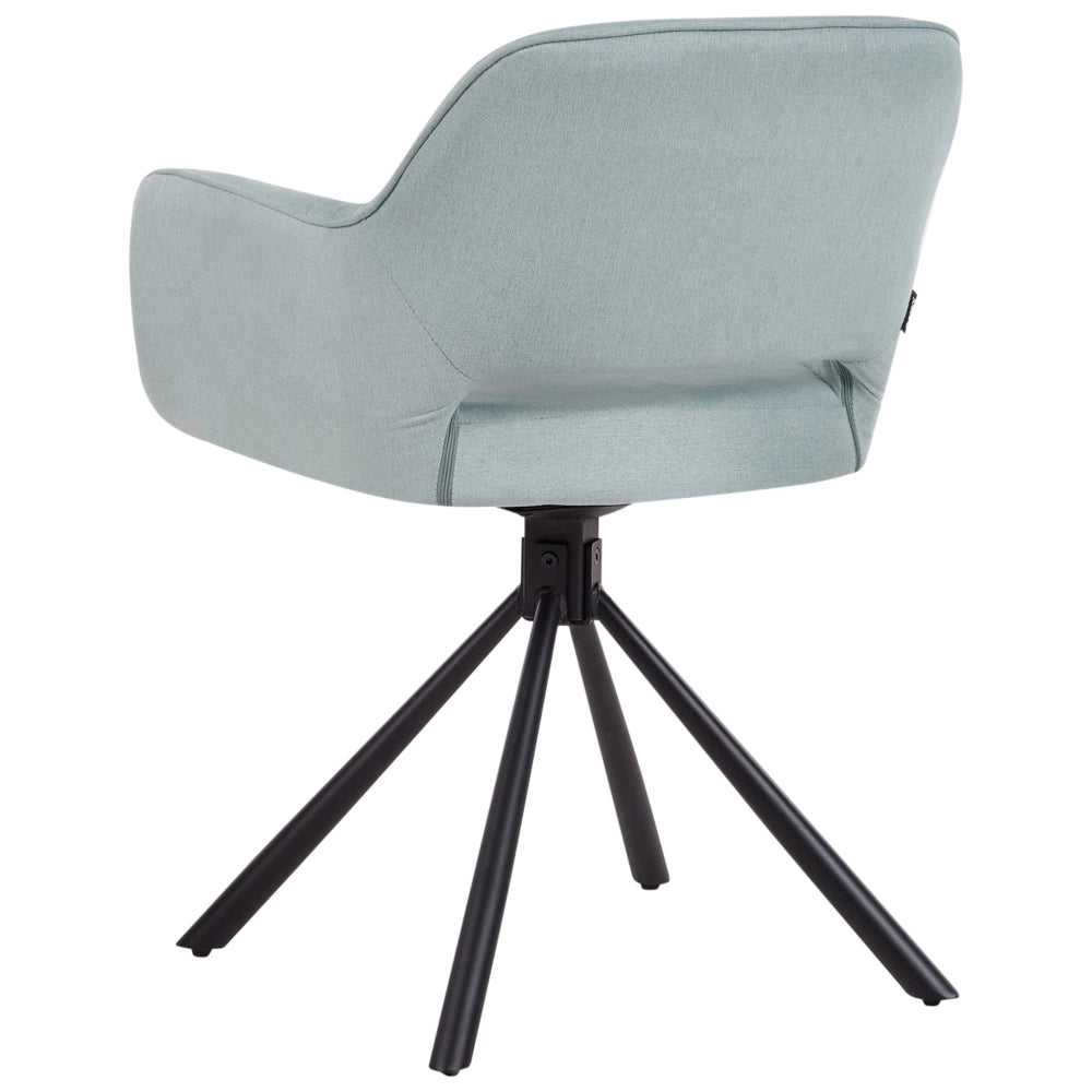 Set di 2 sedie da pranzo girevoli in tessuto azzurro  con braccioli schienale gambe in metallo nero Retro Transitional