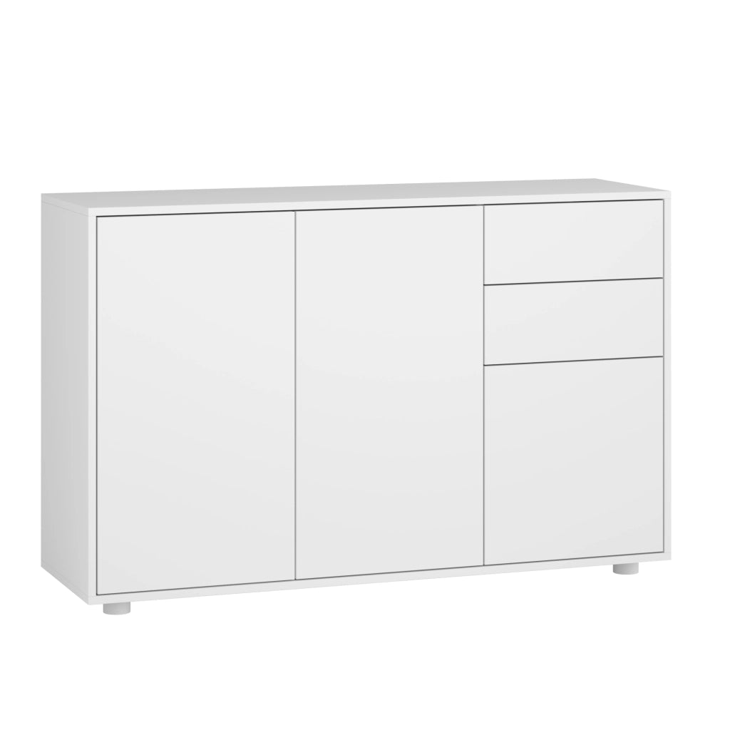 Credenza Paarl Comò con 3 Ante e 2 Cassetti 74x117x36 cm - Bianco Opaco [en.casa]