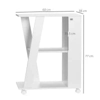 Carrello da Cucina Portavivande in Legno con 2 Ripiani e Ruote, 60x38x77cm, Bianco