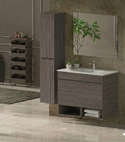 Mobile Bagno NEBARI Già Montato 1 cassetto, lavabo e specchio Rovere affumicato 70x45 cm con colonna