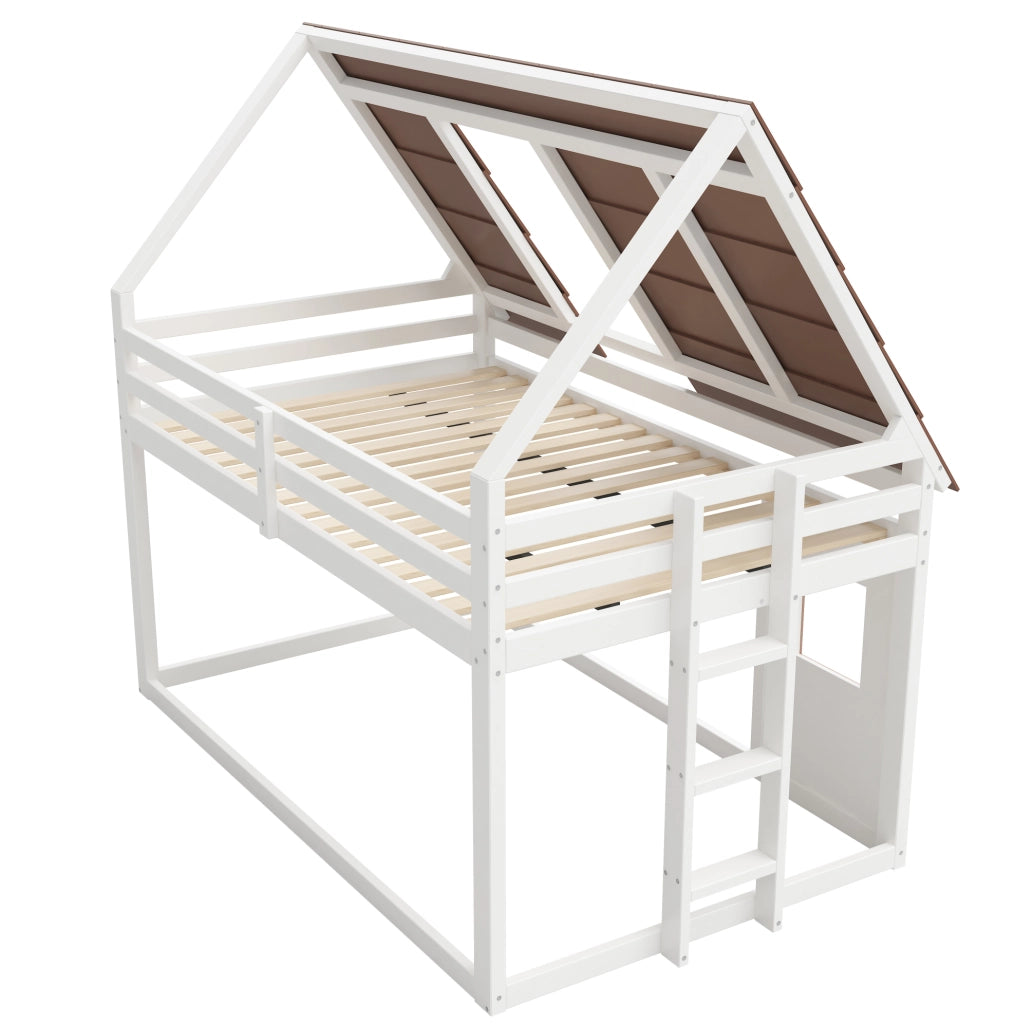 Letto a castello a casetta 140x200 cm bianco e marrone