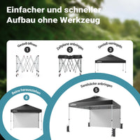 Gazebo pieghevole pop-up grigio, 3 x 3 m con parete laterale e ruote