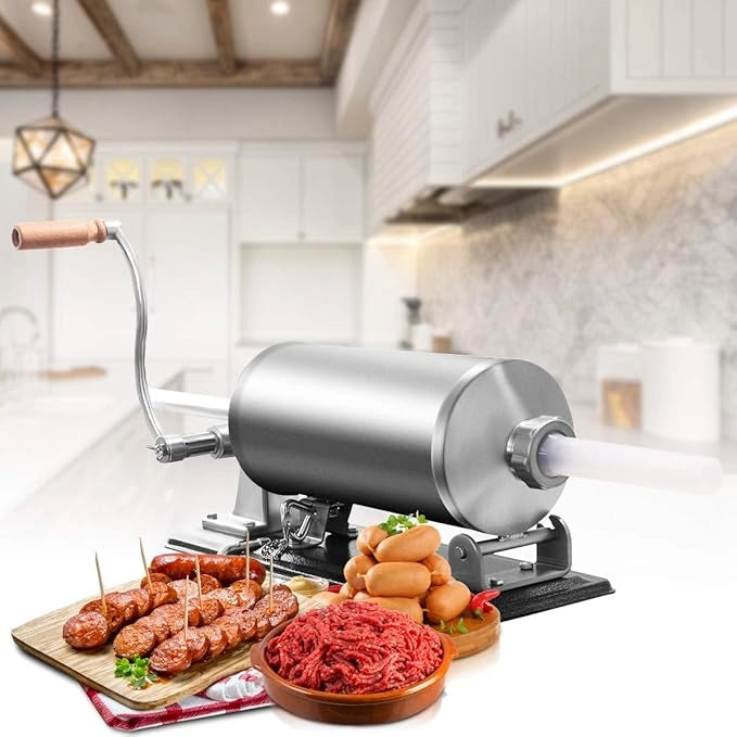 4 kg Insaccatrice per Salsiccia, Macchina per la Produzione di Salsicce, Insaccatrice Manuale per Uso Domestico, Salsicce Siringa con 4 Tubi di Riempimento