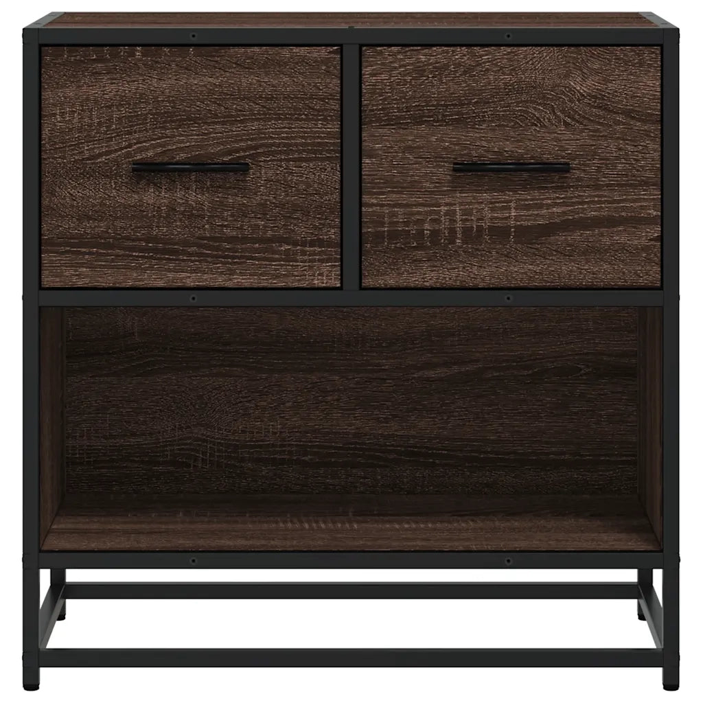 Comodino-Tavolino da notte Rovere Marrone 60x31x60 cm Legno Multistrato e Metallo