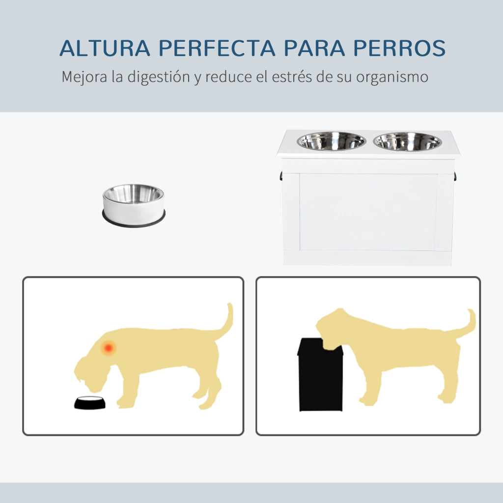 Tavolo per Cani con Ciotole e Ripiano ¨C Zephmum ¨C Bianco 60x30x41 cm