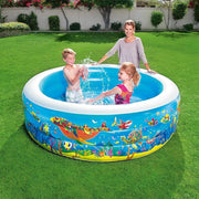 Trade Shop - Piscina Rotonda Gonfiabile Per Bambini 196x53 Cm A 3 Anelli Fantasia Pesci 016133 -