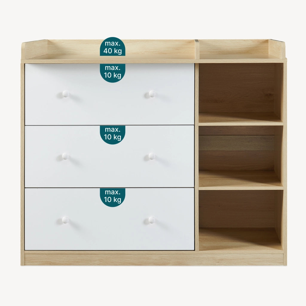 Cassettiera Beldinupp con Piano Fasciatoio Rimovibile 93 x 110 x 55 cm - Effetto Rovere / Bianco [en.casa]