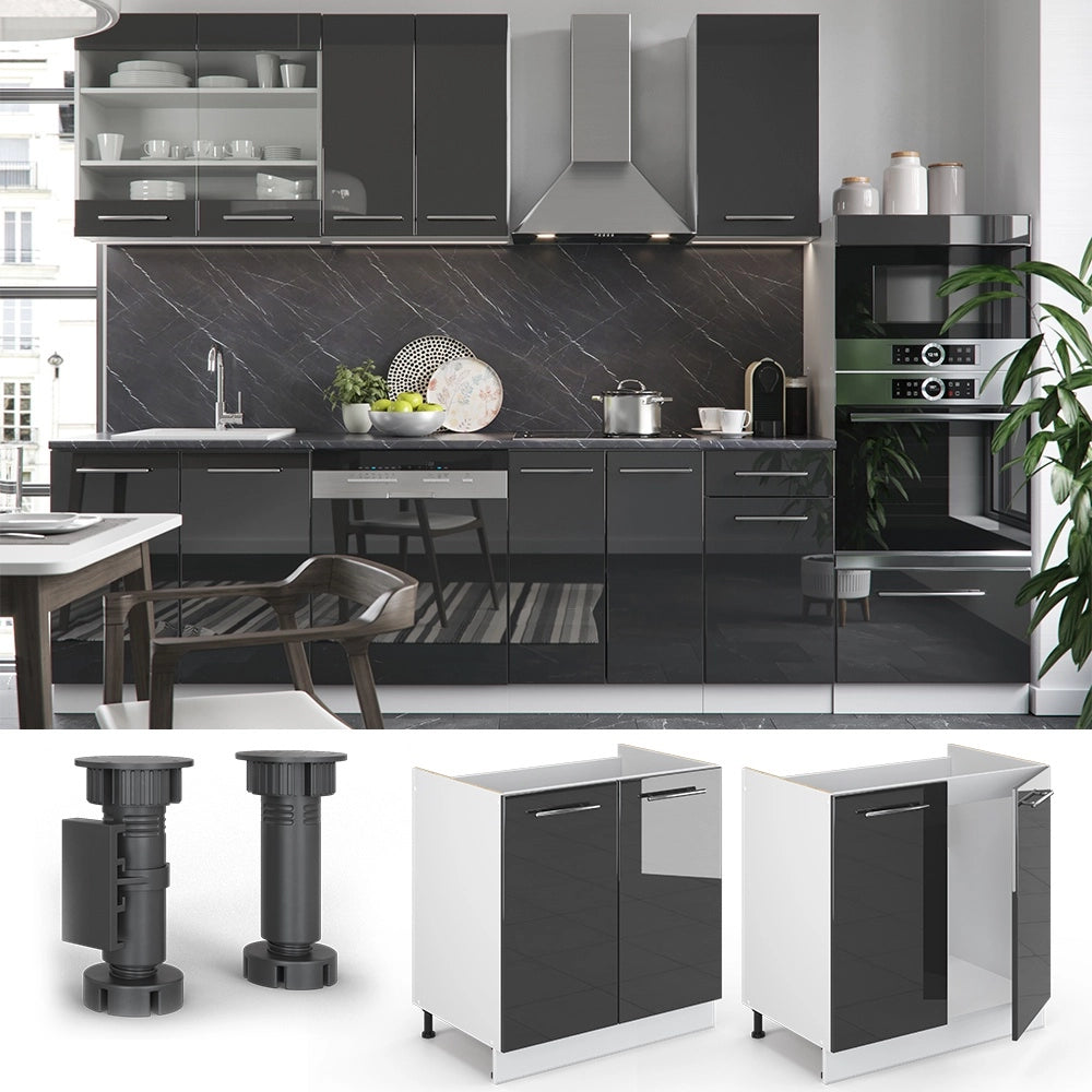 Mobile lavello cucina Fame-Line Antracite lucido/Bianco 80 cm senza piano di lavoro Vicco