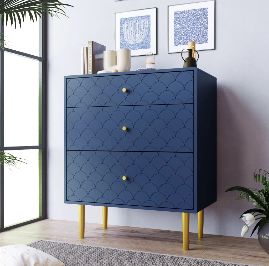 Comò con 3 cassetti blu navy, 75x40x89 cm
