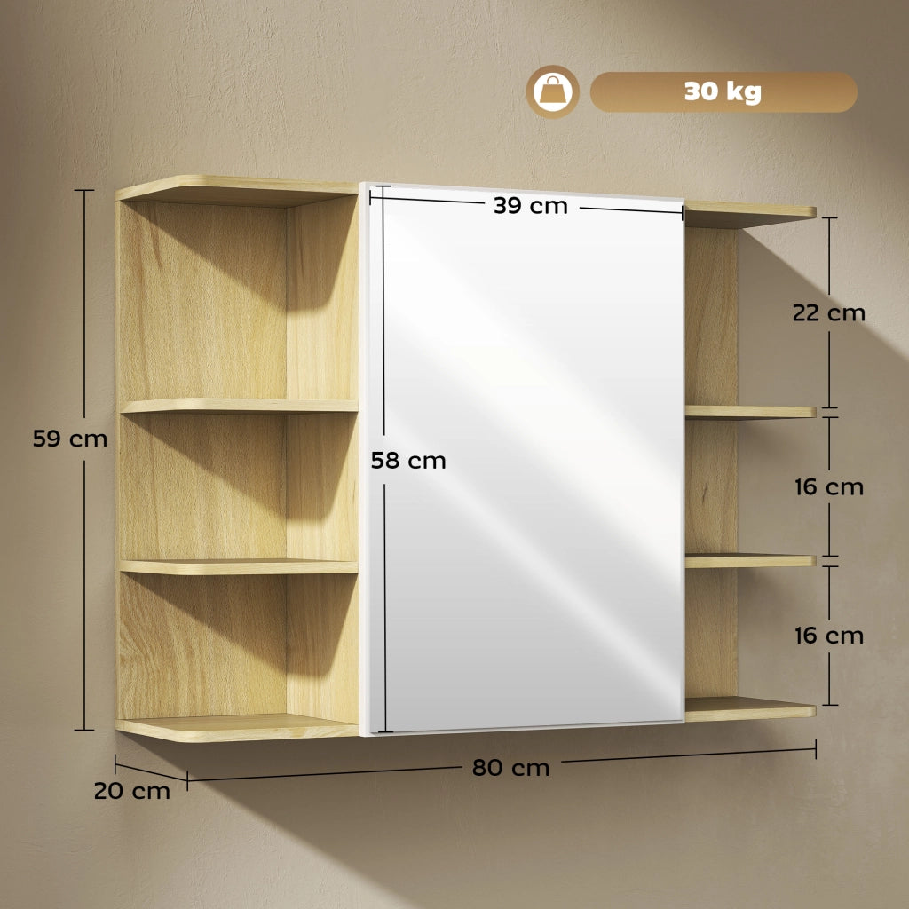 Specchio da Bagno 80x20x59 cm con Armadietto e Ripiani a Giorno Rivestimento in Melamina Color Legno