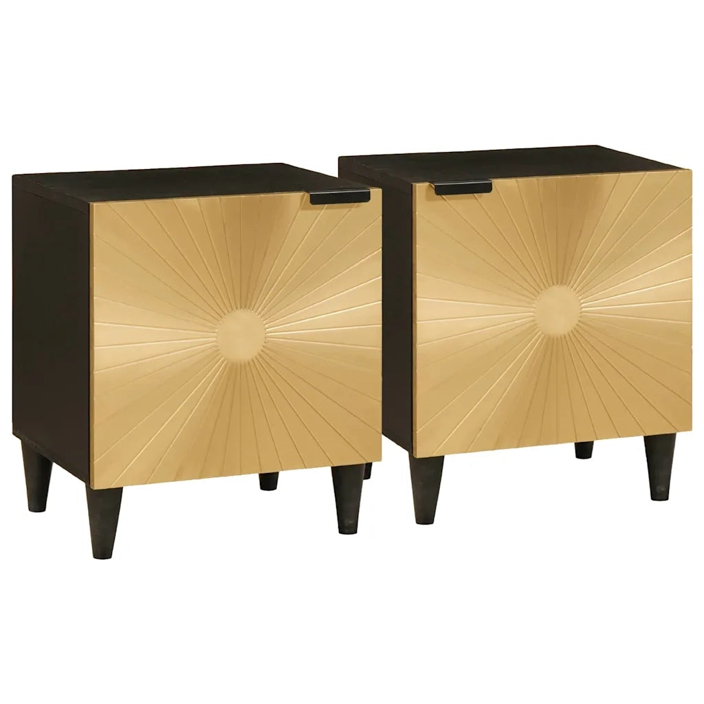 Set di 2 Comodini | Armadio da Notte | Mobiletto da notte Nero e Oro 40 x 33 x 46 cm