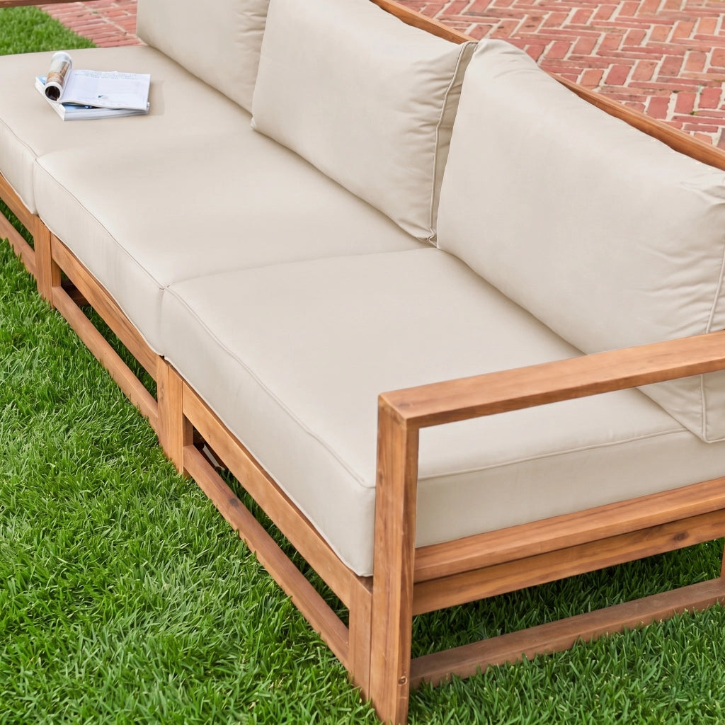 Salotto da giardino in legno, 5 posti, marrone naturale