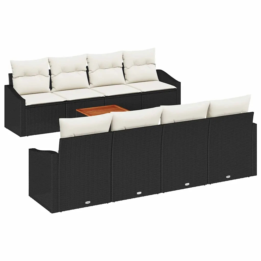 Set Divano da Giardino con cuscino 9 pcs Nero polyrattan 3347803