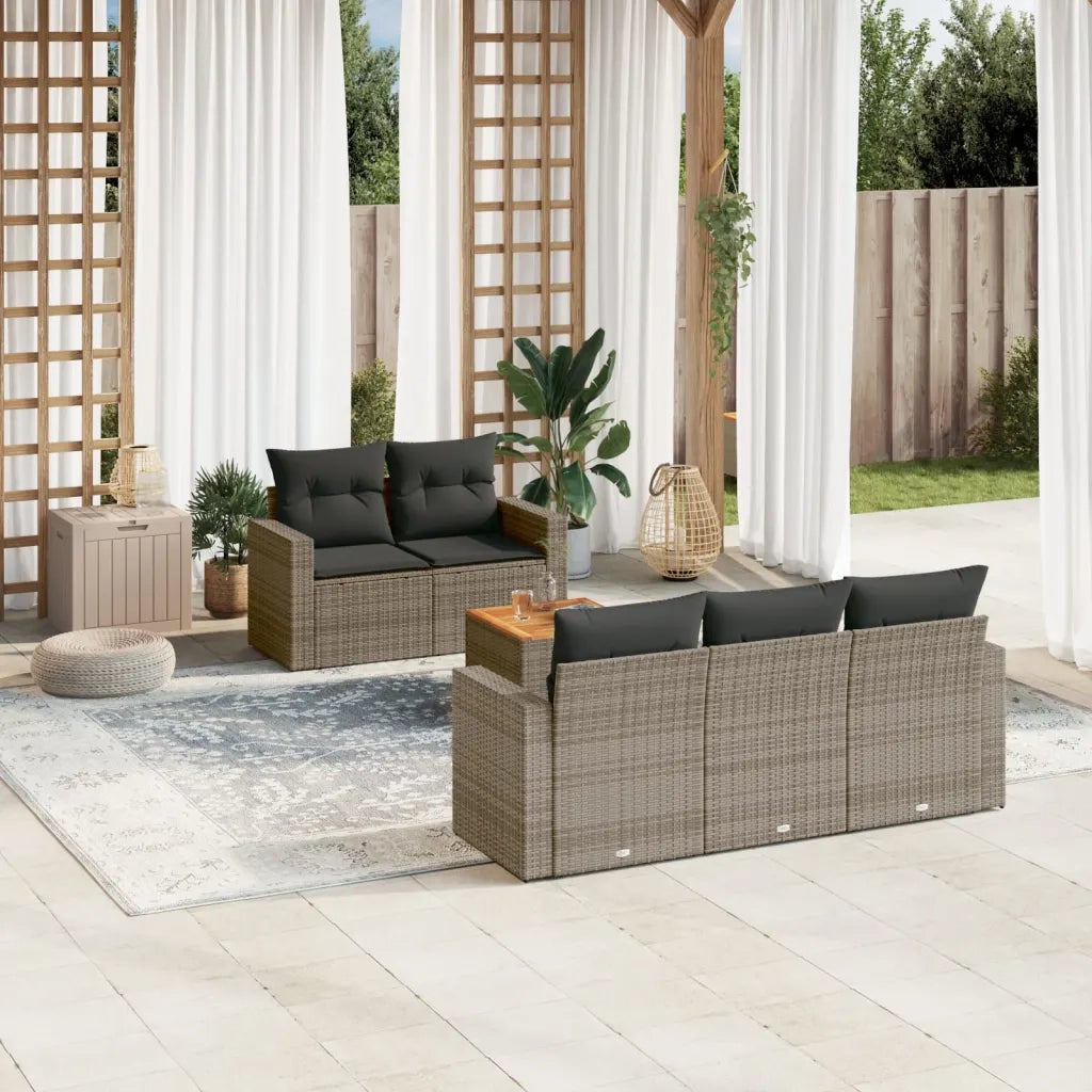 Set Divano da Giardino 6 pz con Cuscini Grigio in Polyrattan 3224009