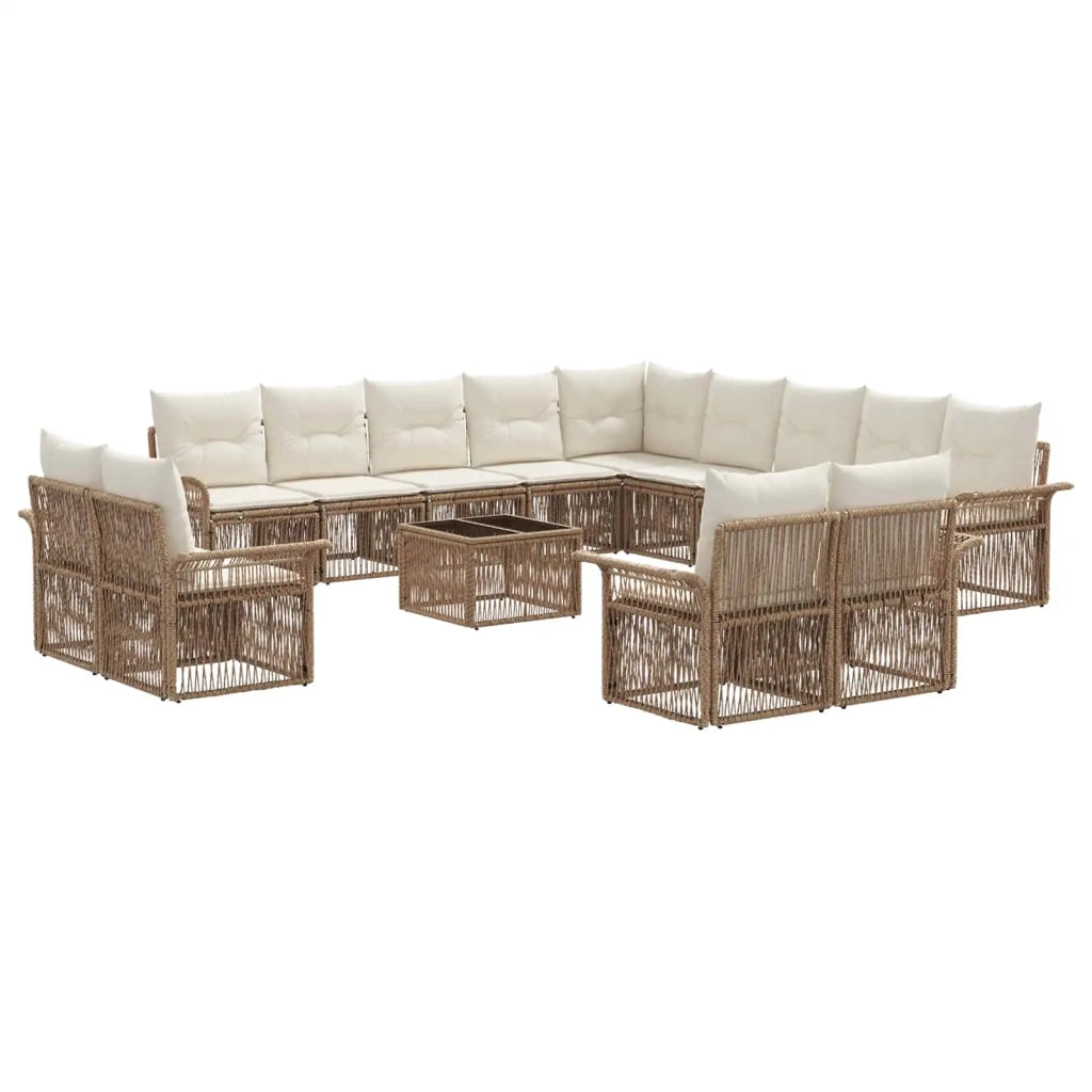 Set Divano da Giardino 14 pcs Beige e Bianco Crema polyrattan 3435015