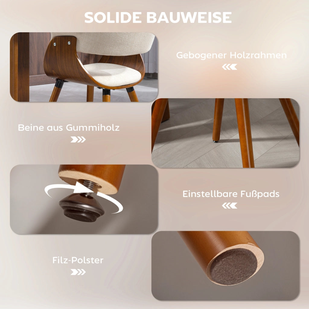Sedia da pranzo ¨C Zephmum ¨C Tessuto effetto lino schienale curvo gambe in legno beige