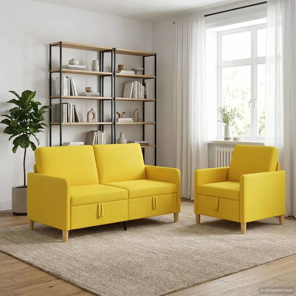 Set di Divani con Storage 2 pcs Giallo Chiaro Poliestere 3429186