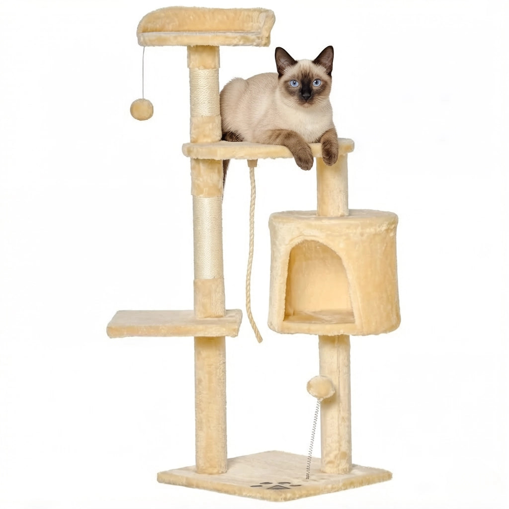 TIRAGRAFFI 4 livelli 114 cm Beige in pannello truciolare, peluche e sisal