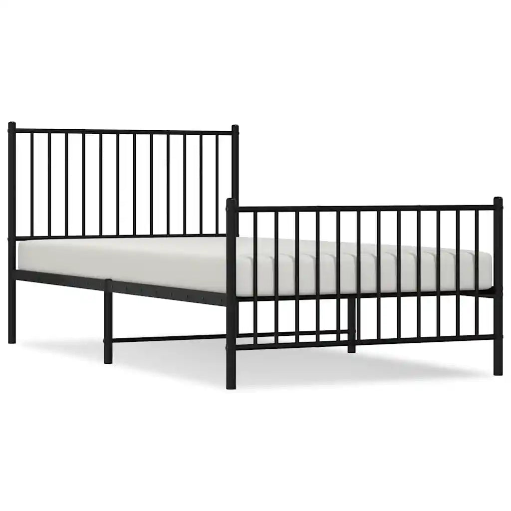 Giroletto con Testiera e Pediera Metallo Nero 100x200 cm 350877