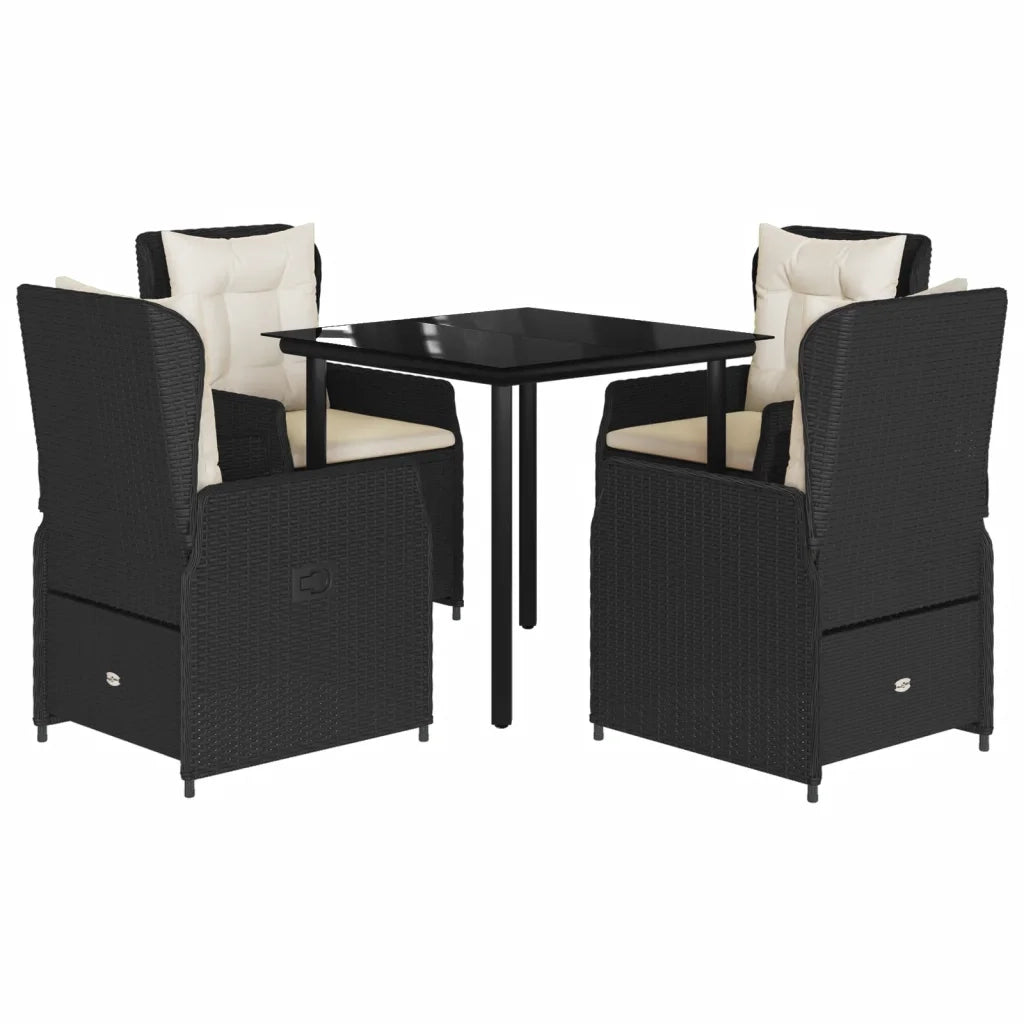 Set da Pranzo da Giardino 5 pz Nero con Cuscini in Polyrattan 3262834