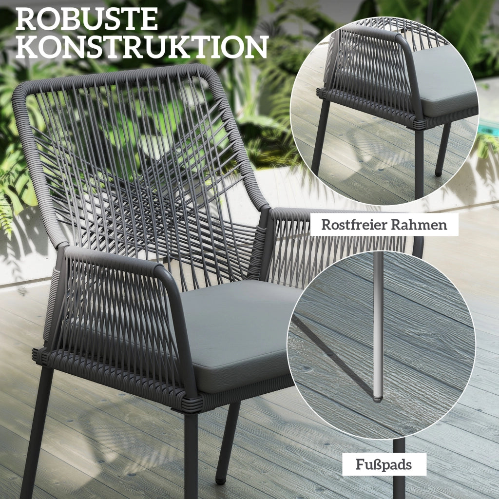 Set 2 Sedie da Giardino con Cuscini ¨C zephmum ¨C PolyRattan Grigio Scuro Acciaio