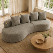 Divano in lino 240x109x60 cm color khaki con 4 cuscini; portabicchieri e tasche laterali