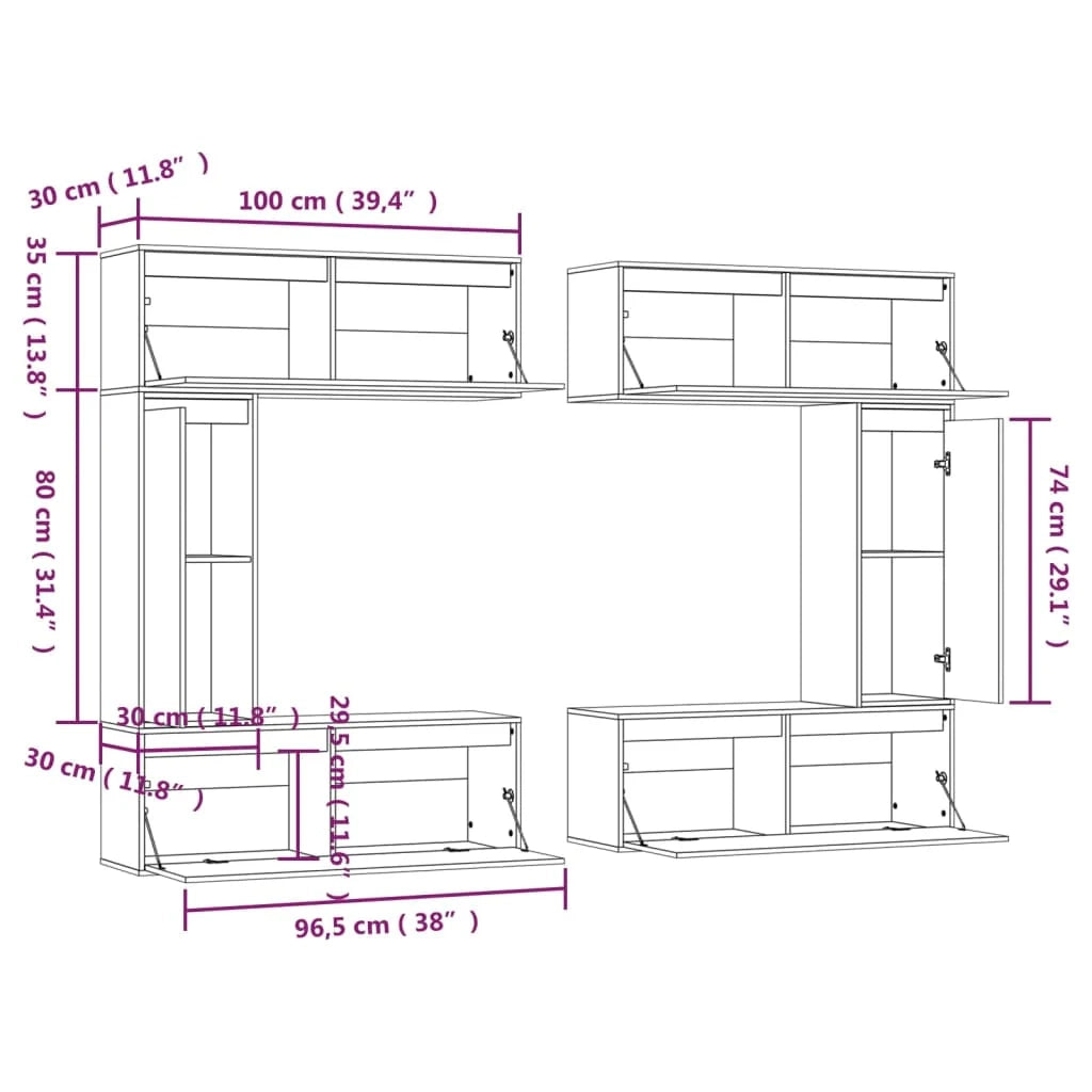 Mobile TV multimediale scaffale TV porta TV sala da pranzo soggiorno camera da letto 6 pezzi legno massello di pino bianco 02_0028791