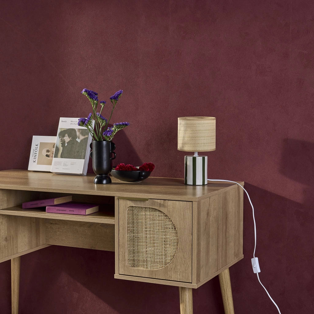 Lampada da tavolo interno ceramica paralume effetto rattan, 28cm,