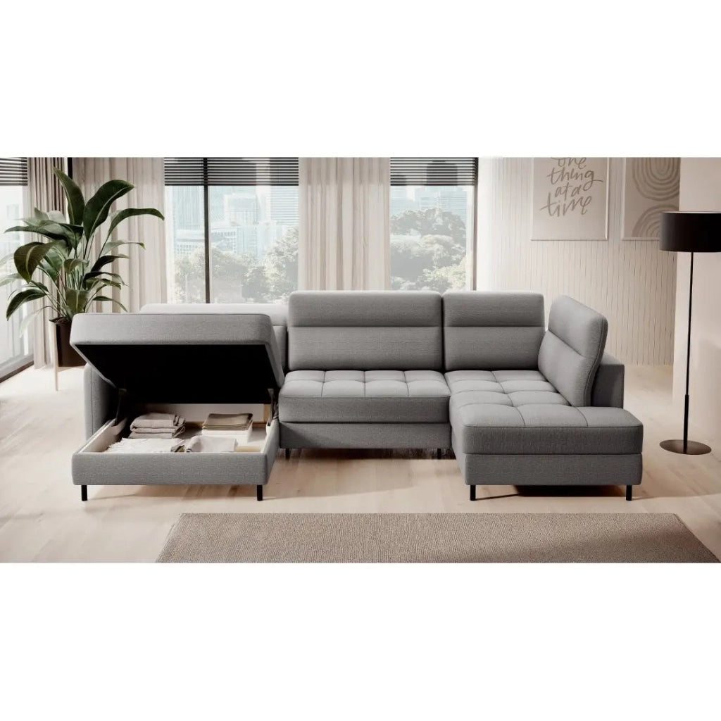 Divano angolare convertibile BERTHO 306 cm grigio – Angolo sinistro con contenitore
