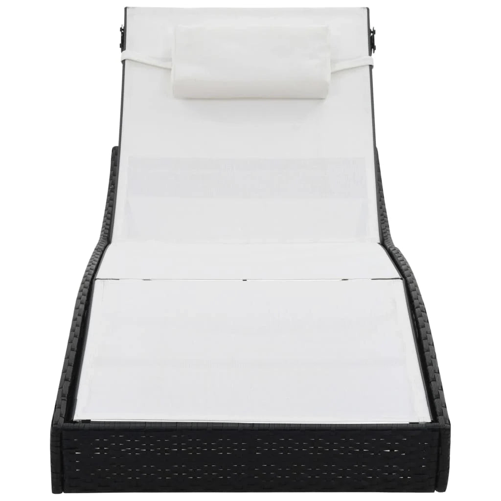 Lettino prendisole sedia a sdraio lettino prendisole letto da giardino mobili da esterno per patio con cuscino resina intrecciata nera 02_0012559