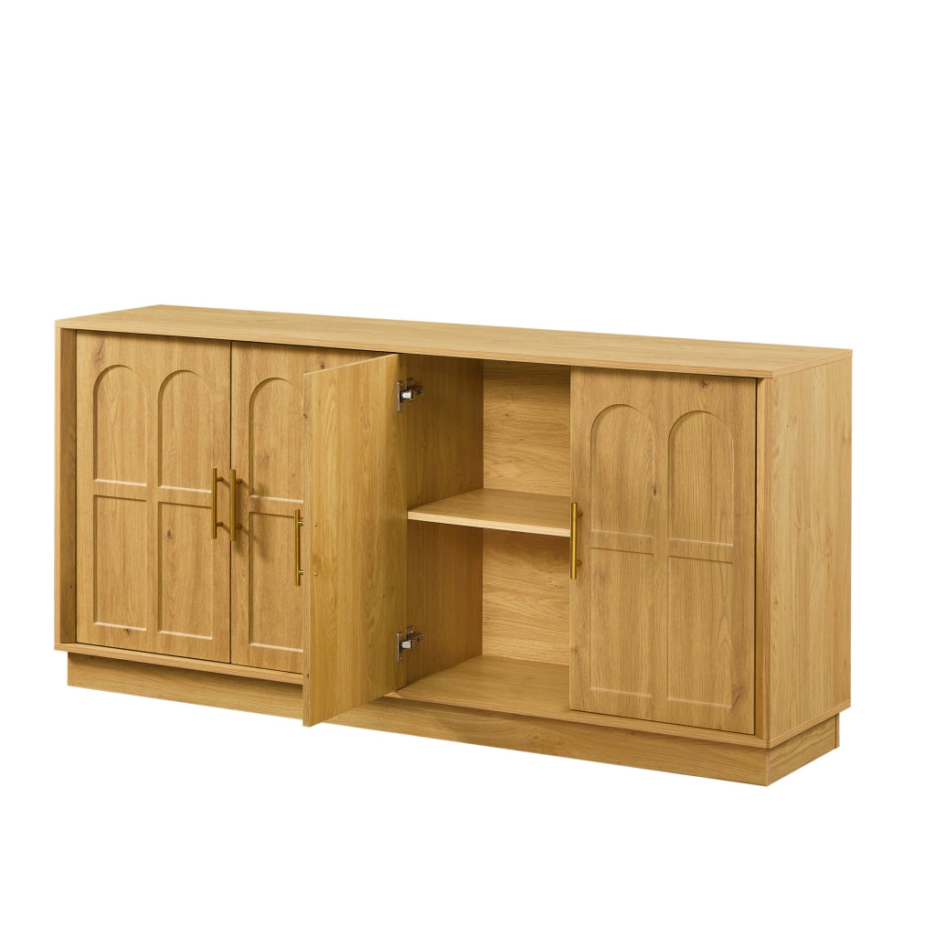 Credenza moderna 169 cm in MDF effetto legno naturale; con ante curve e ripiani regolabili