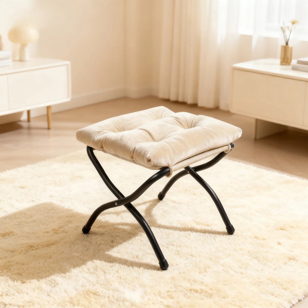 Poltrona relax con sgabello e tasca laterale con poggiapiedi pieghevole in tessuto e metallo beige