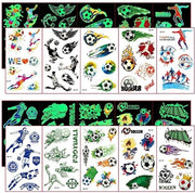 Tatuaggi luminosi a tema calcio - 10 fogli - Regalo per bambini - Materiale per la scatola della scuola - Cose divertenti per i ragazzi - Esperienza visiva duplice