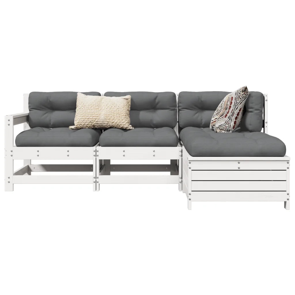 Set Salotto da Giardino 4 pz | Set di Mobili da Esterno Bianco in Legno Massello di Pino