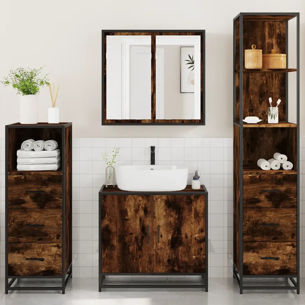 Set Mobili da Bagno 4 pz Rovere Fumo in Legno Multistrato 3301247