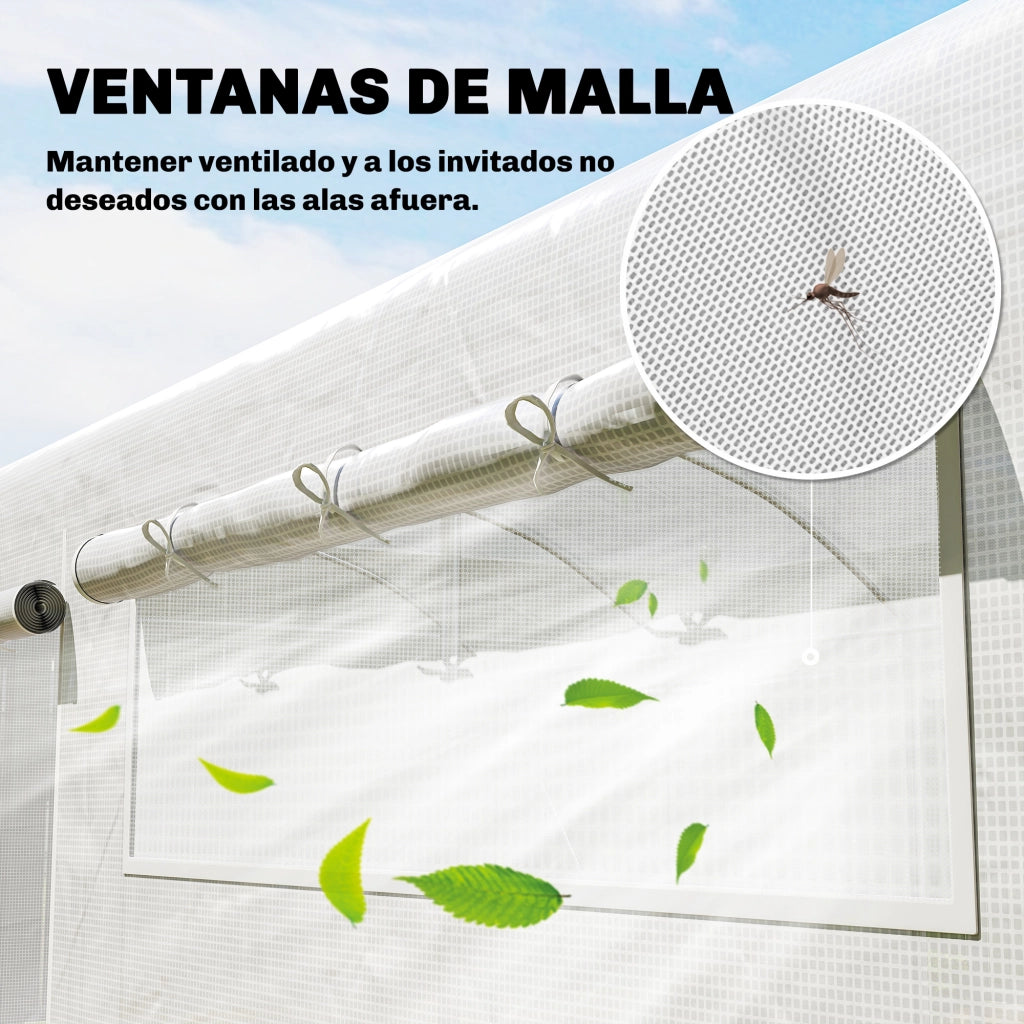 Serra Tunnel da Giardino ¨C Xylo ¨C 6x3x2m Acciaio Galvanizzato Bianco 3 Porte 6 Finestre