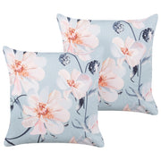 Set di 2 cuscini da esterno in tessuto di poliestere blu con motivo floreale 45 x 45 cm giardino terrazzo eleganti