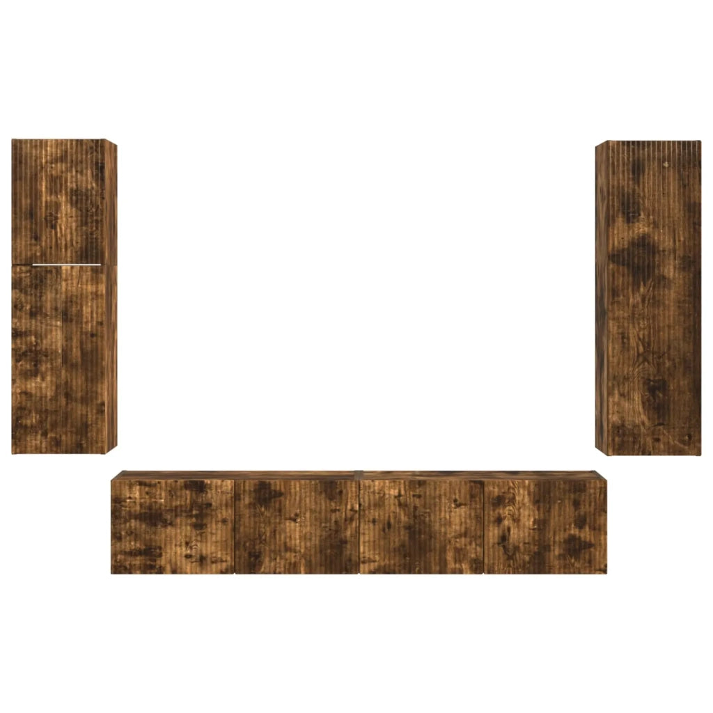 Set mobile TV 4 pz | Armadietto TV | Mobile Porta TV Rovere fum¨¦ Legno multistrato
