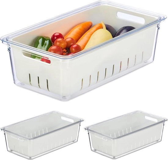 Organizzatore per frigorifero a 3 stanti - contenitori per verdure e frutta - trasparente/bianco