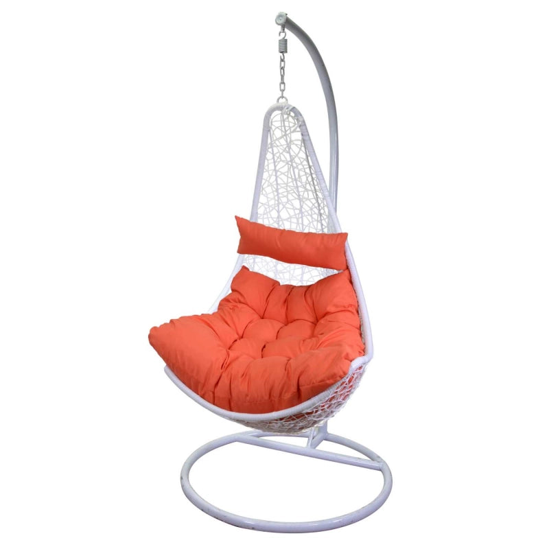 Dondolo pensile Rialto bianco con supporto e cuscino arancione cm82x65h124