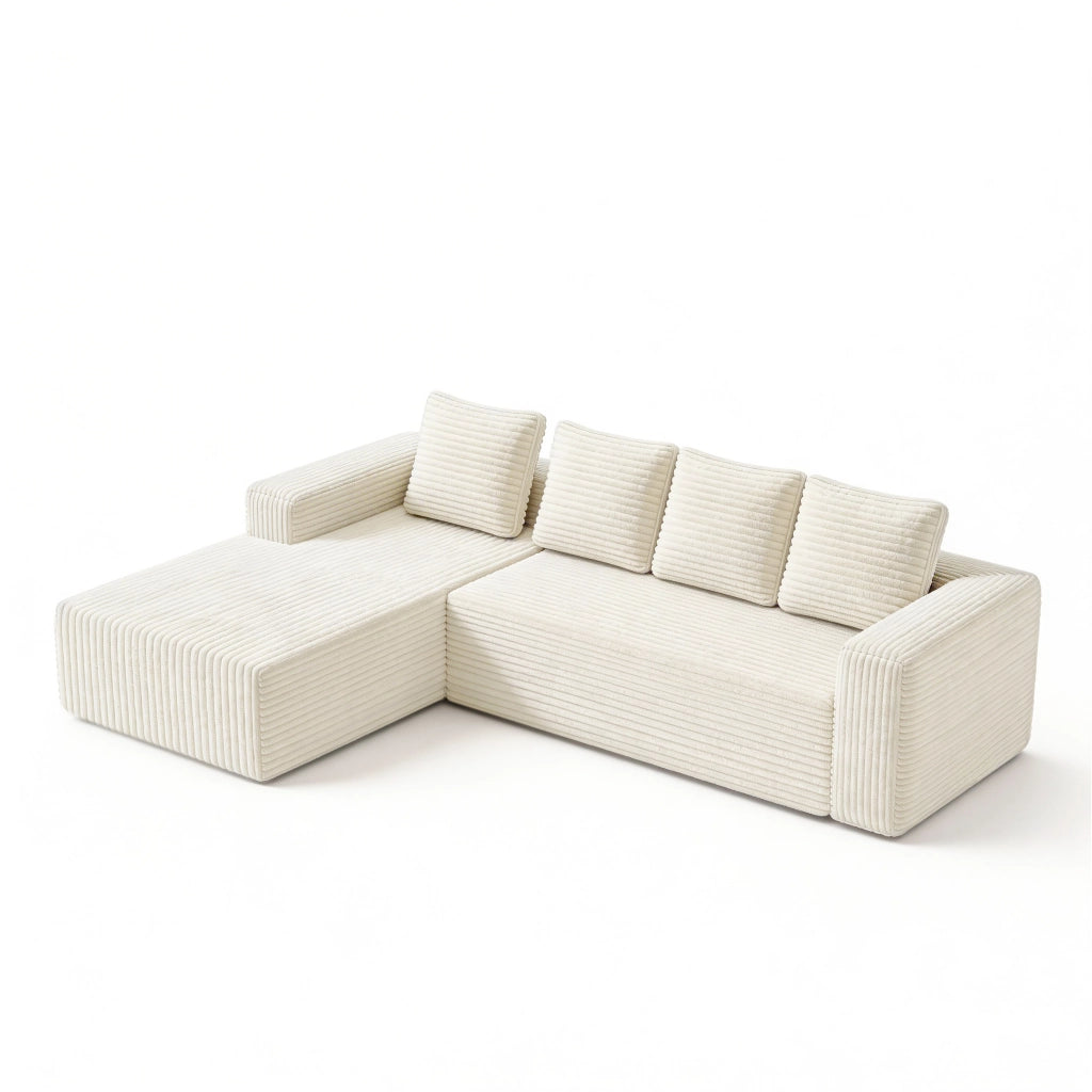 Divano Angolare con Chaise Longue ¨C Xylo ¨C Beige, Velluto a Coste, Penisola Destra