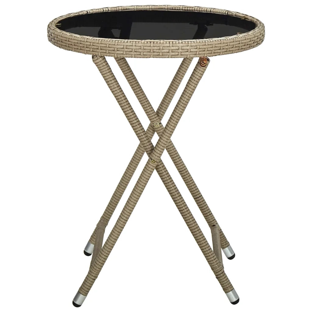 Tavolino-Tavolino da soggiorno-Tavolo Beige 60 cm in Polyrattan e Vetro Temperato