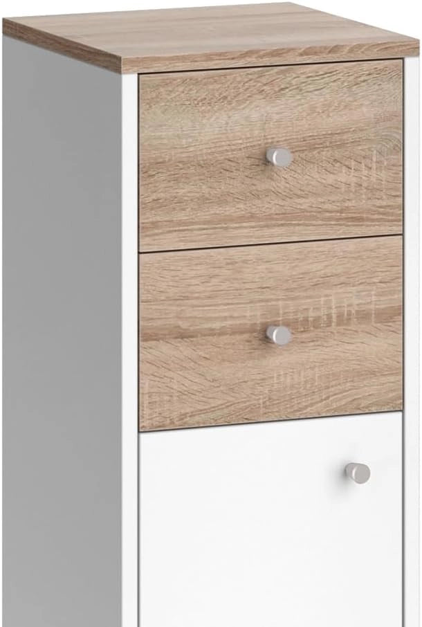 Mobiletto bagno Senyo, Bianco, 30 x 95 cm con cassetti, adatto al montaggio a parete e combinabile con mobili Senyo