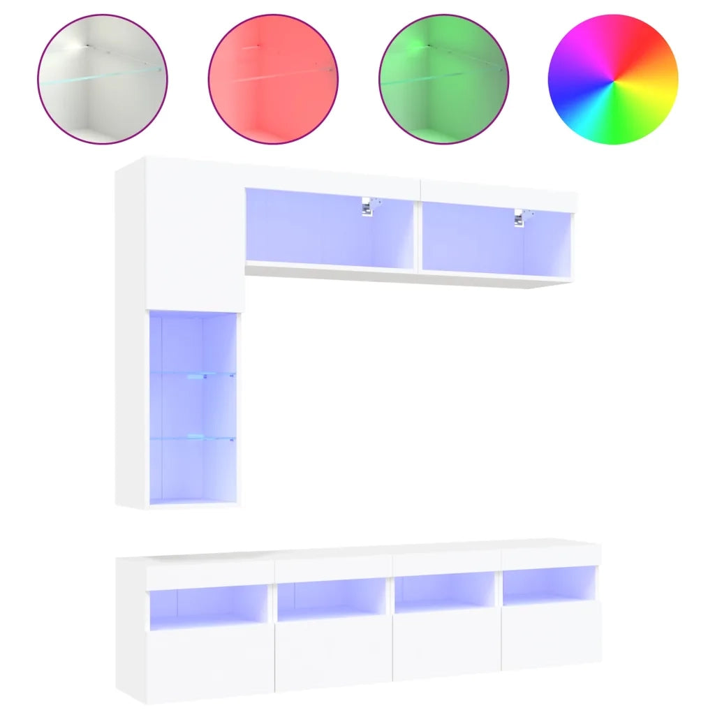 Set Mobili TV a Muro 7 pz con Luci LED Biancocod mxl 87470