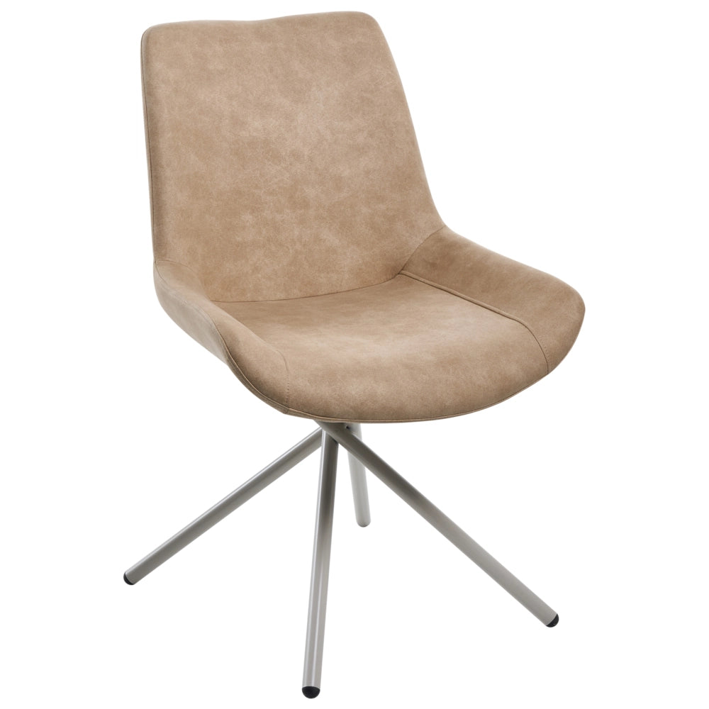 Set di 2 sedie da pranzo in finta pelle scamosciata beige con gambe incrociate, stile retrò