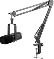 Microfono dinamico XLR con braccio per streaming - Microfono USB per PC gaming - PS4/5 Mac scheda audio mixer - con pulsante di silenzio