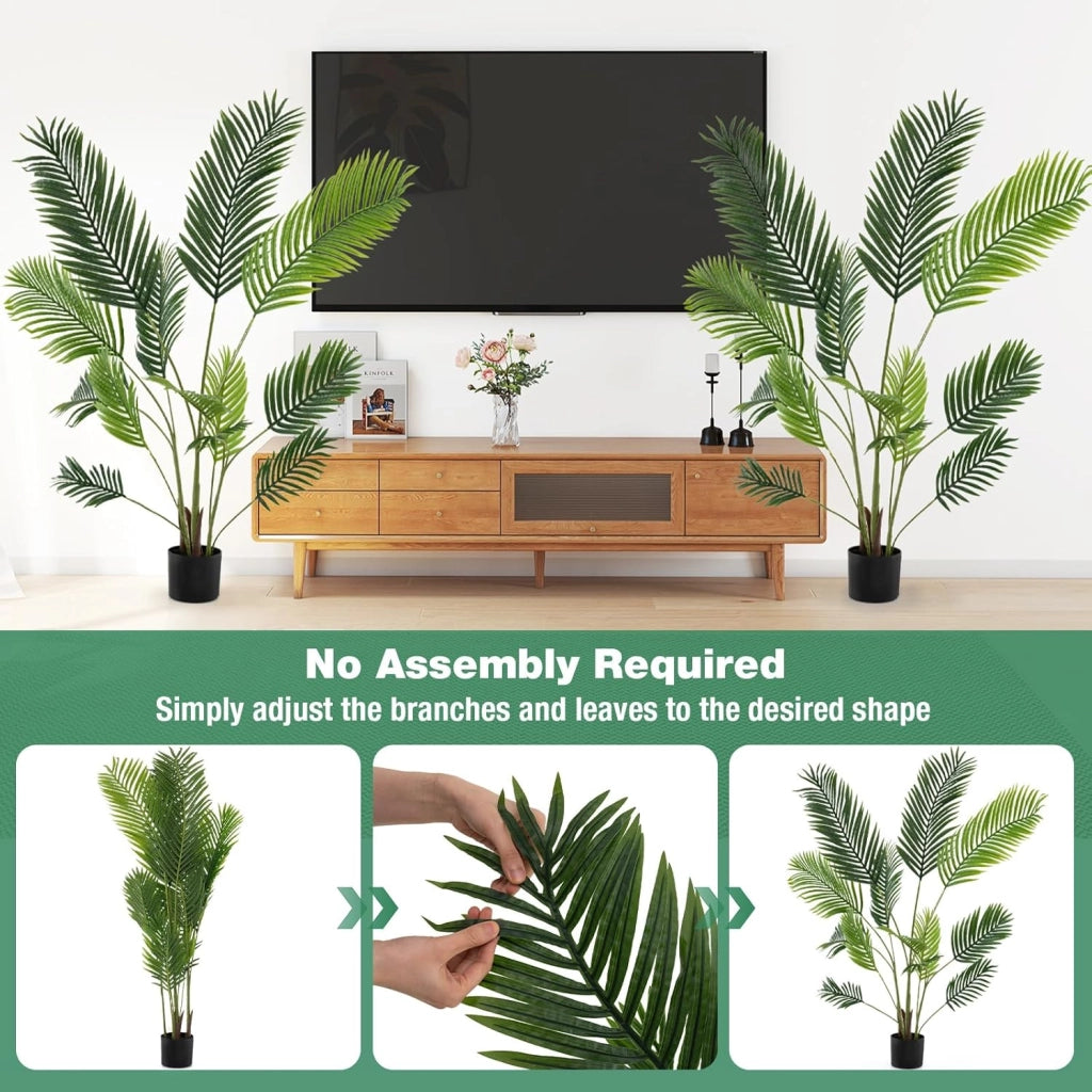 Set di 2 piante artificiali con vaso finto palma con rami e foglie realistiche, pianta decorativa in plastica per ingresso, soggiorno, balcone (140 cm)