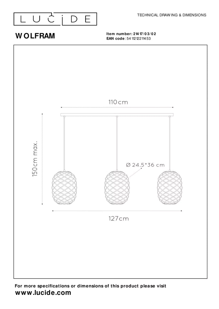 Lampada sospensione industriale oro Wolfram 3xE27 Lucide