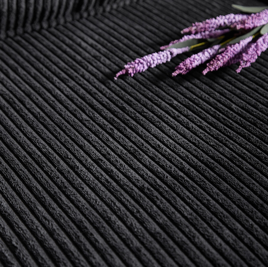 Divano 3 posti in corduroy nero con portabicchieri; 206 cm