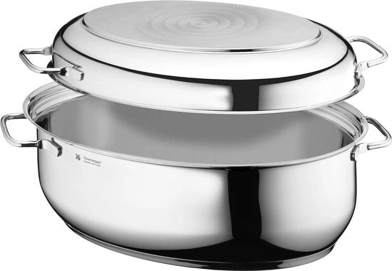 Padella con coperchio, resistente al forno, 8,5 l, inductivo, acciaio inox Cromargan, coperchio inductivo, 41 x 28,5 x 18 cm